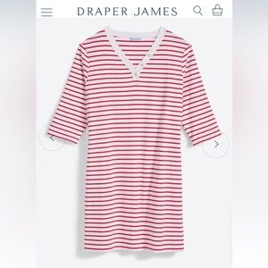 Draper James V-Neck T-Shirt Dress in Lipstick Red Mariner Stripe